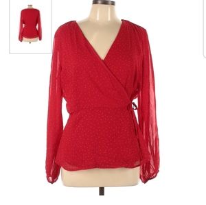 New Long Sleeve Red Wrap Blouse Womens XS, Perfect for Valentines
